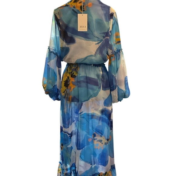 Misa Los Angeles Blue Amara Floral Sheer Chiffoh Tiered-Sleeve Maxi Dress - Picture 3 of 5